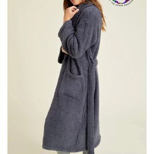 Barefoot Dreams CozyChic Bathrobe Belted Long Sleeve Fleece Slate Blue Womens 3x